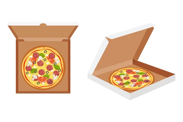 Pizza în cutie izolată pe fundal alb — Vector de stoc