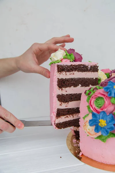 Gâteau, doux, fleurs, mars 8, printemps, vacances, mariage — Photo