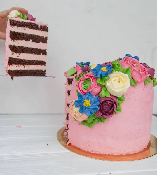 Torta, dolce, fiori, 8 marzo, primavera, vacanza, matrimonio — Foto Stock