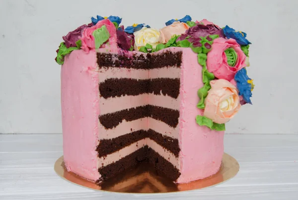 Gâteau, doux, fleurs, mars 8, printemps, vacances, mariage — Photo