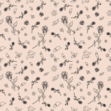 Kusursuz çiçek deseni, karalamalar, ışık arka planında doğrusal çizimler