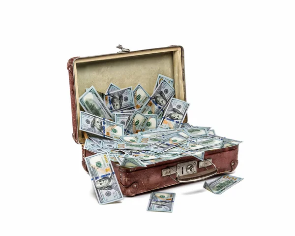 Abrir vieja maleta vintage llena de dinero, concepto de negocio —  Fotos de Stock