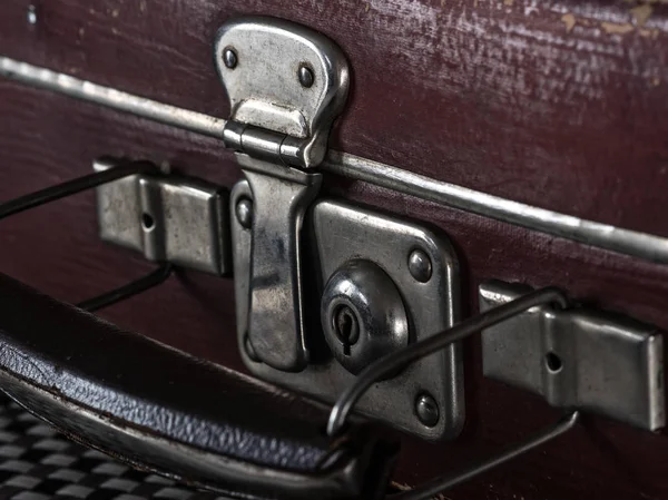 Close-up fragment of locks and fasteners on the vintage leather — Stock Photo, Image