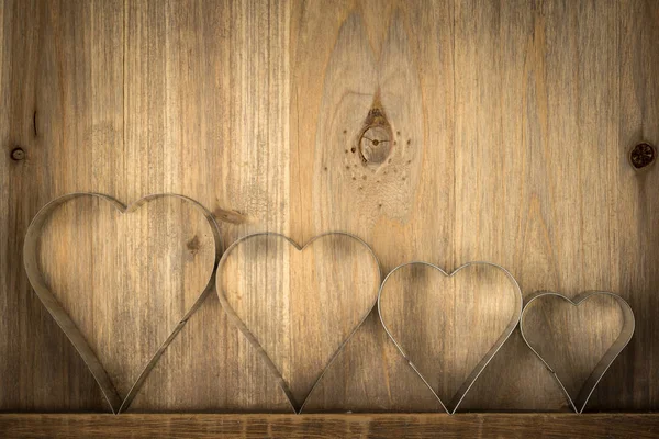 Valentines Vintage  Hearts over Wooden Background. Valentine Hea — Stock Photo, Image