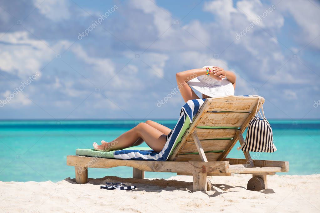 Beautiful beach. View of nice tropical beach with palms around. 