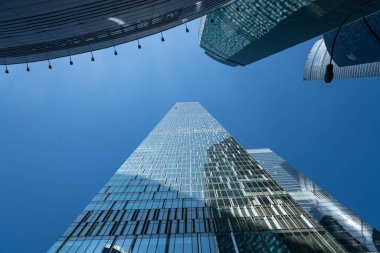 Moskova - 31 Ağustos 2017: Moscow City skyscra fütüristik görünümünü