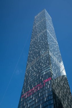 Moskova - 31 Ağustos 2017: Moscow City skyscra fütüristik görünümünü