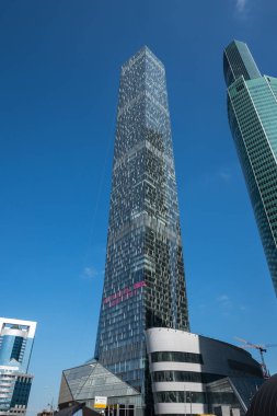 Moskova - 31 Ağustos 2017: Moscow City skyscra fütüristik görünümünü