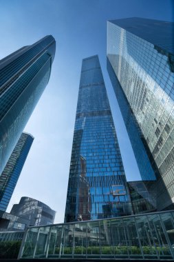 Moskova - 31 Ağustos 2017: Moscow City skyscra fütüristik görünümünü