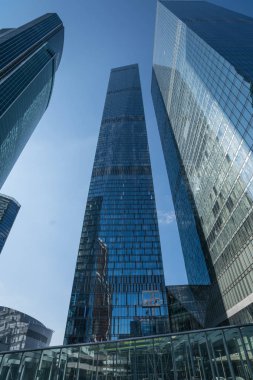 Moskova - 31 Ağustos 2017: Moscow City skyscra fütüristik görünümünü