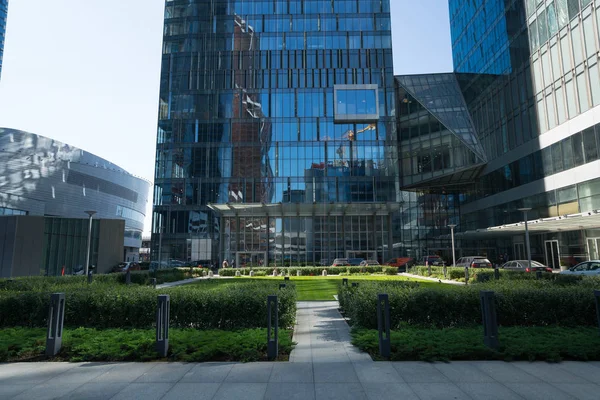 Moskova - 31 Ağustos 2017: Moscow City skyscra fütüristik görünümünü