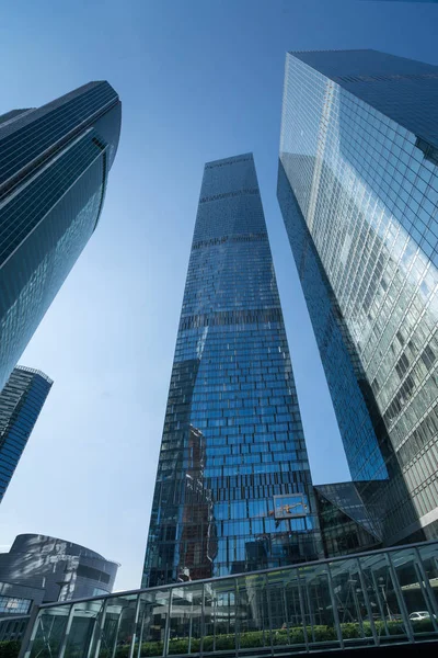 Moskova - 31 Ağustos 2017: Moscow City skyscra fütüristik görünümünü