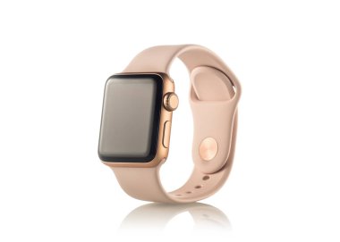Moskova, Rusya - 07 Ekim 2017: Yeni Apple Watch serisi 3 altın