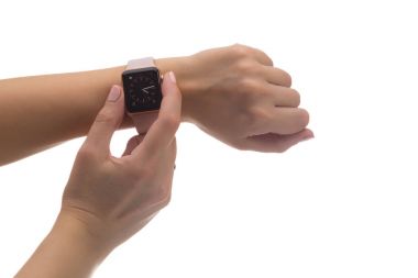 Moskova, Rusya - 07 Ekim 2017: Yeni Apple Watch serisi 3 altın