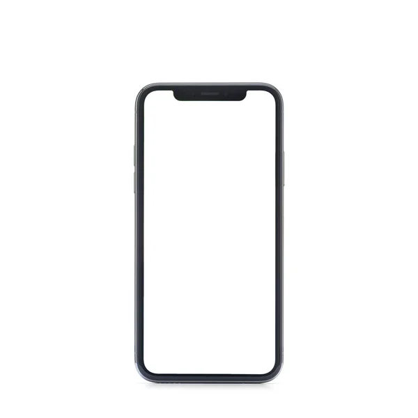 Ny telefon främre isolerad på vit bakgrund — Stockfoto