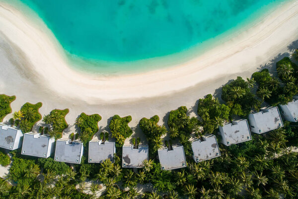Aerial view of beautiful island at Maldives in the Indian Ocean.