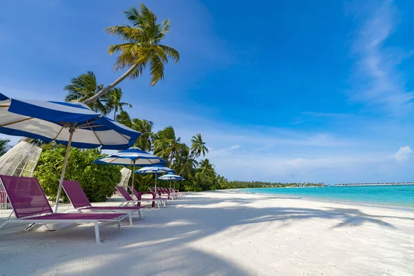 Hermosa playa. Vista de la bonita playa tropical con palmeras alrededor . — Foto de Stock