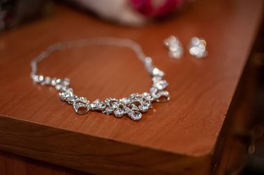 Kahverengi masasında cz olan mücevherler.