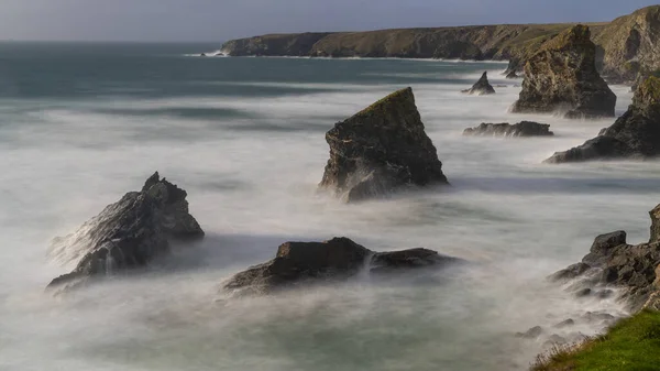 Carnewas Bedruthan Steps Trecho Litoral Localizado Costa Norte Cornualha Entre — Fotografia de Stock