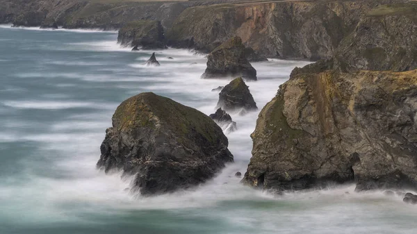 Carnewas Bedruthan Steps Tramo Costa Situado Costa Norte Cornualles Entre — Foto de Stock