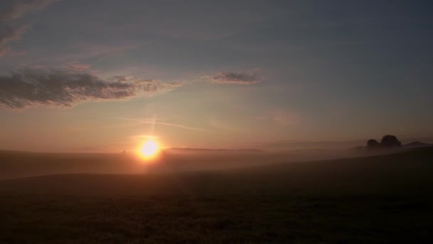 Ein Baum Vor Einem Sonnenaufgang Der Nähe Des Dorfes Esholt — Stockvideo