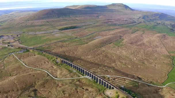 Aerial Ribblehead Viaduct Grade Listed Structure Viaduct Runs Settle Carlisle — Stock Video