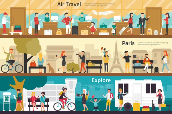 Viajes aéreos París explorar — Vector de stock