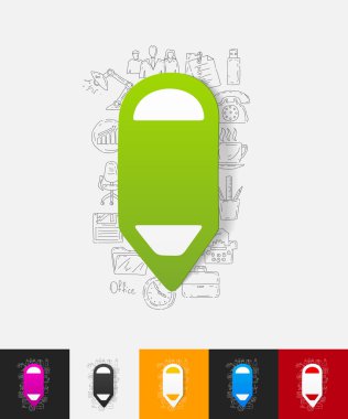 Kalem kağıt etiket ile el çizilmiş öğeleri