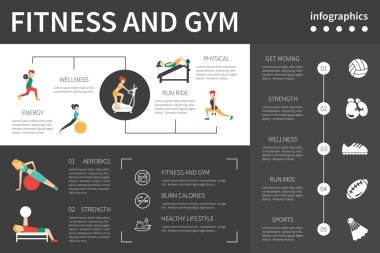 Fitness ve spor salonu Infographic düz vektör çizim. Sunu kavramı