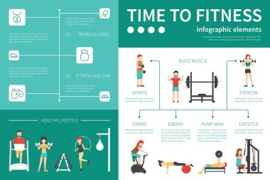 Zaman-Fitness Infographic düz vektör çizim. Sunu kavramı