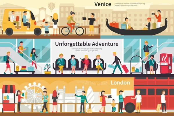 Venice Indimenticabile Adventure Londra appartamento interno concetto esterno web — Vettoriale Stock
