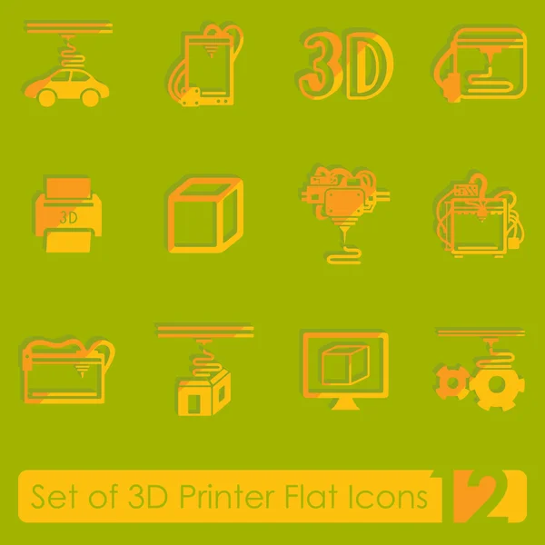 Conjunto de três ícones de impressora 3d — Vetor de Stock