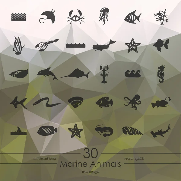 Conjunto de iconos de animales marinos — Vector de stock