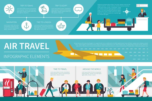 Air Travel infographie vectoriel plat illustration. Concept de présentation — Image vectorielle