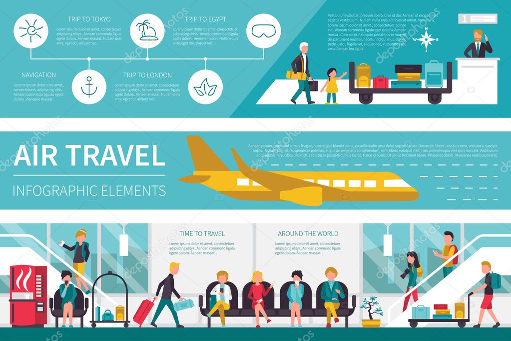 Air Travel infographic flat vector illustration. Presentation Concept