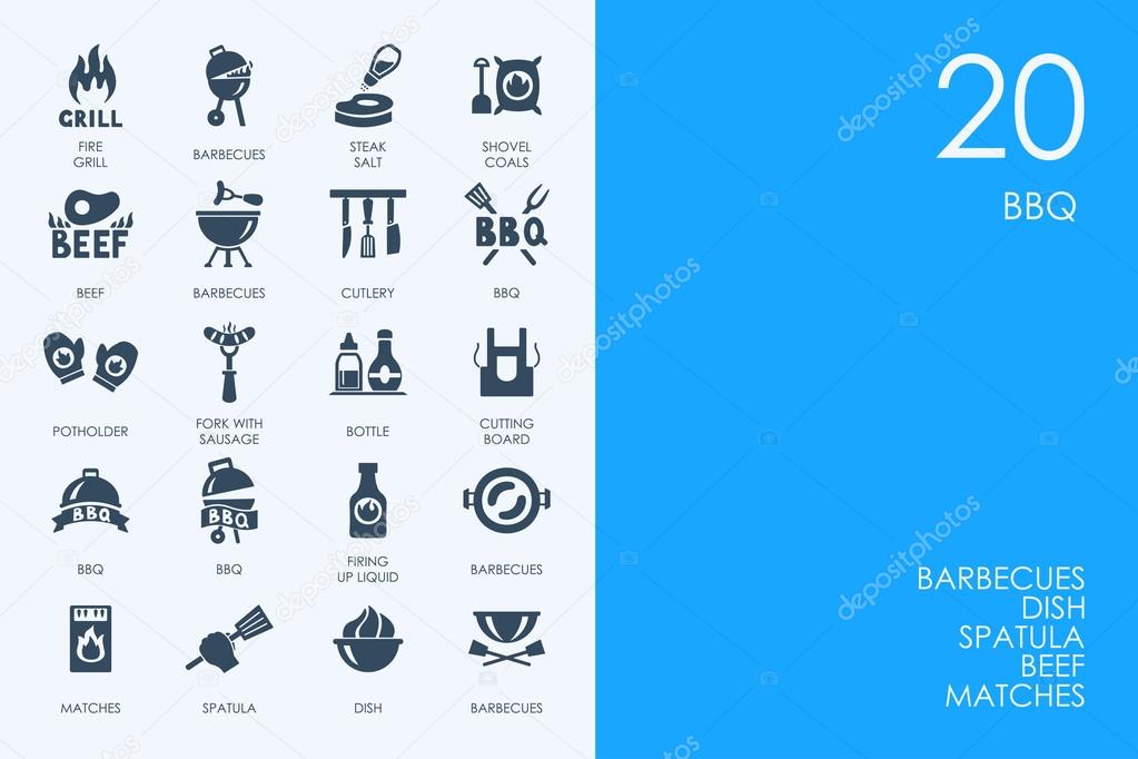 Set of BLUE HAMSTER Library BBQ icons