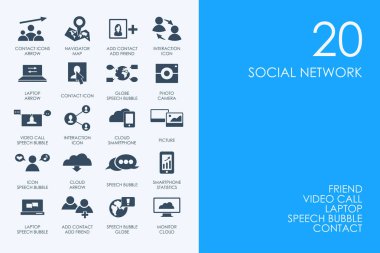 Mavi arka plan üzerinde simgeler kümesi