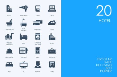 Mavi arka plan üzerinde simgeler kümesi