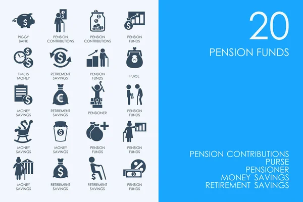 Conjunto de iconos de fondos de pensiones — Vector de stock