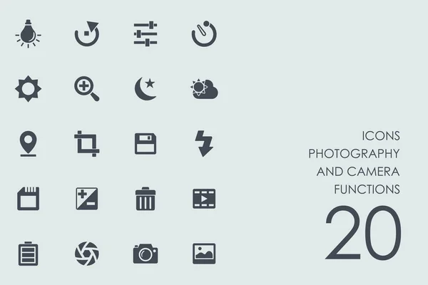 Set of photography and camera functions icons — Stock Vector