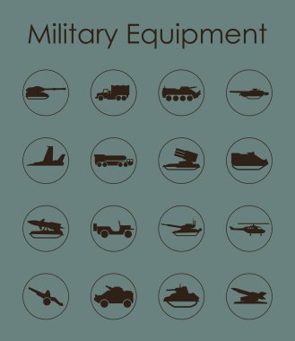 Set of military equipment simple icons clipart