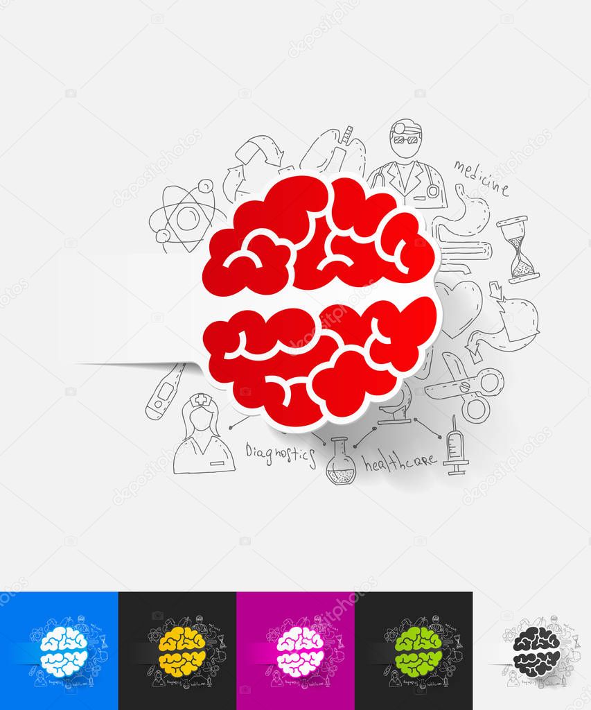 brain paper sticker with hand drawn elements