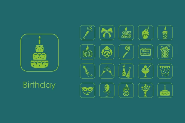 Serie di icone semplici di compleanno — Vettoriale Stock