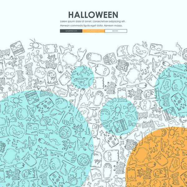 Cadılar Bayramı Doodle Web sitesi şablon tasarımı — Stok Vektör