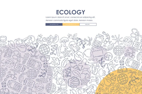 Ekologi Situs web Doodle Desain Templat - Stok Vektor
