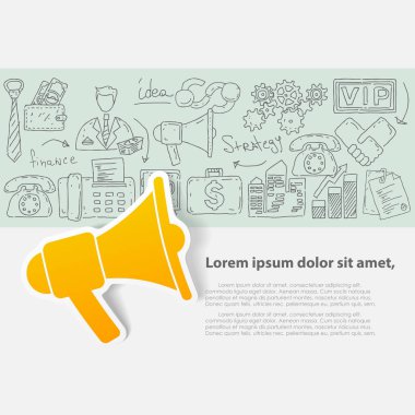Elle çizilmiş vektör şablonuyla iş Tema doodles. 