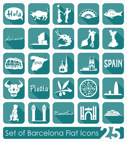 Set Barcelona Flat Icons Vector Illustration — Stock Vector