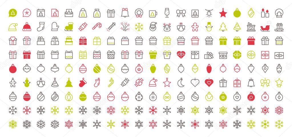 Merry Christmas Big Set of 180 Thin Line Icons 