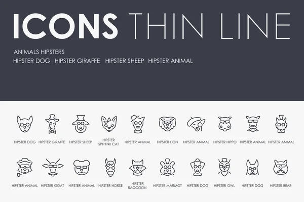 Vector Illustration Design Set Animals Hipsters Thin Line Vector Icons — Stock Vector