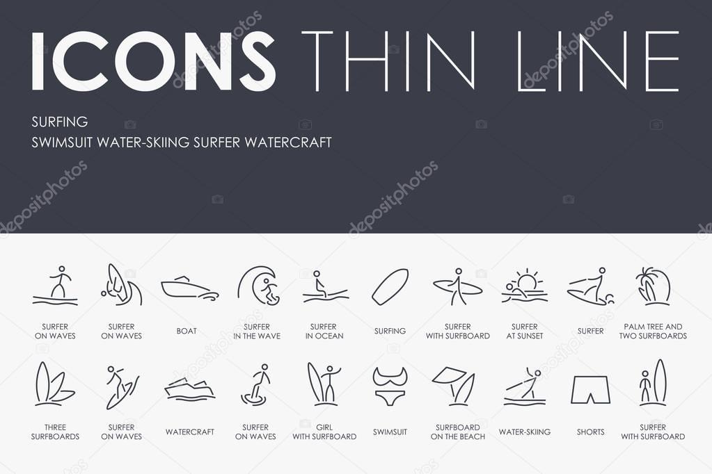 vector illustration design Set of SURFING Thin Line Vector Icons and Pictograms